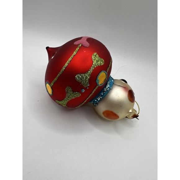VTG Glass Puppy Dog Christmas Ornament Red Glitter Sweater Heart Bone Design - Picture 5 of 11